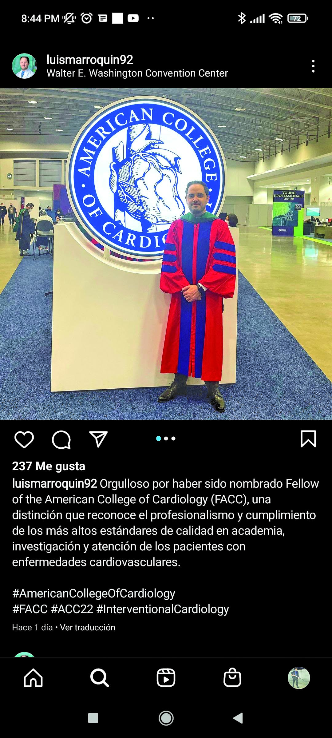 El doctor Luis A. Marroquín Donday, fue nombrado Miembro del Colegio Americano de Cardiología (FACC por sus siglas en inglés), que es una distinción que reconoce el profesionalismo y cumplimiento de los más altos estándares de calidad en academia, investigación y atención de los pacientes con enfermedades cardiovasculares.